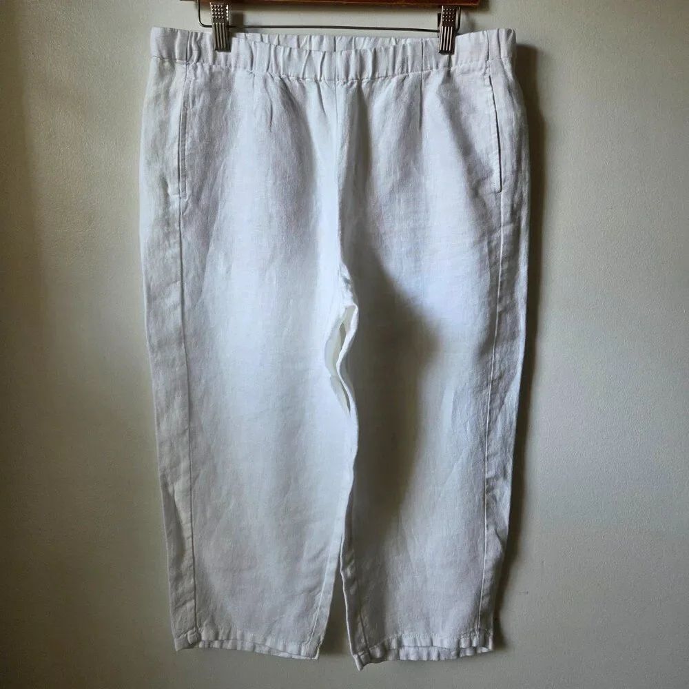 EUC LIKE NEW J JILL LOVE LINEN WHITE 100% LINEN MINIMALIST CROP WIDE LEG PANTS S